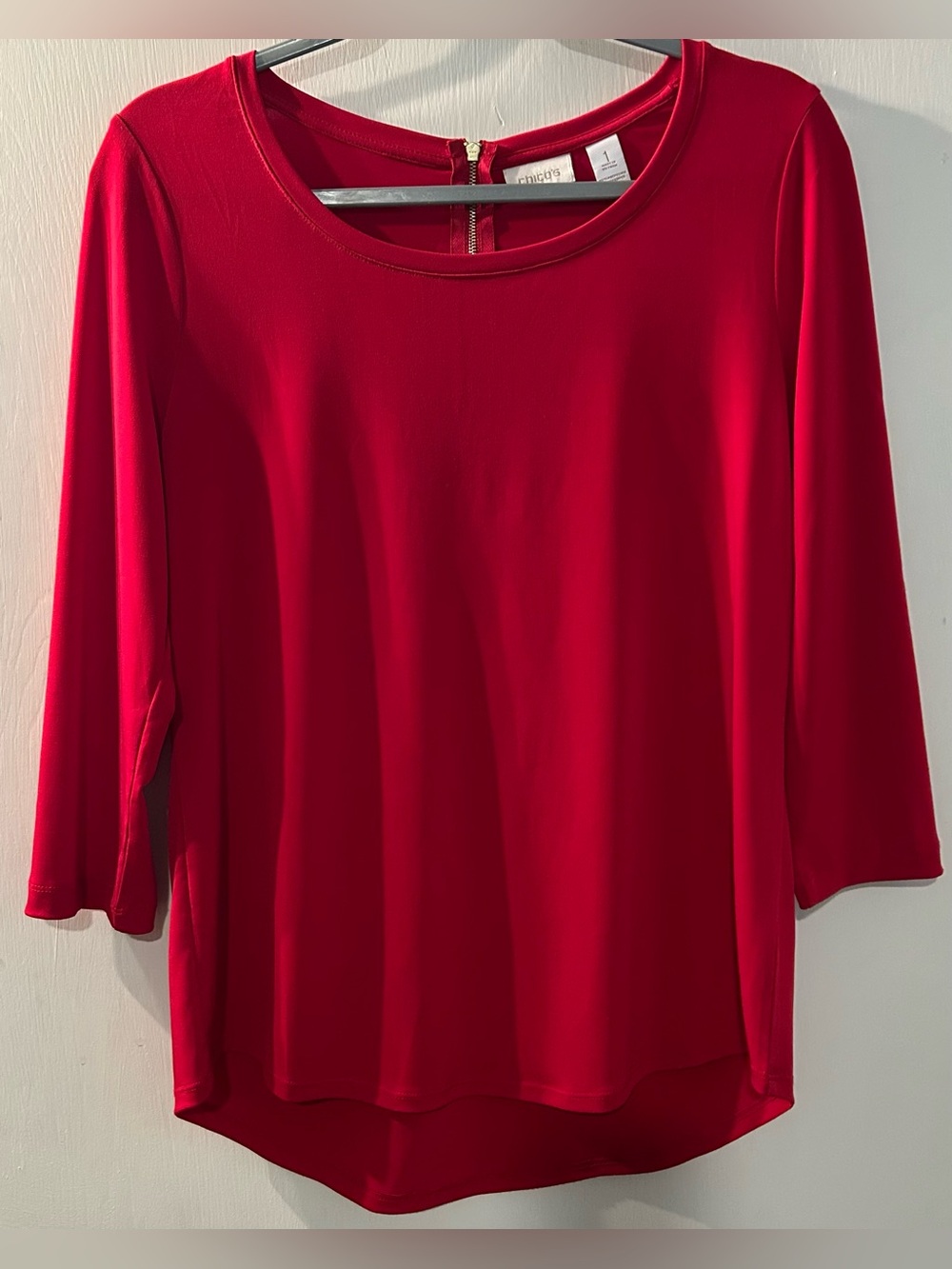 Women's Chico’s Red Scoop Neck 3/4 Sleeve Top Size Plus 1